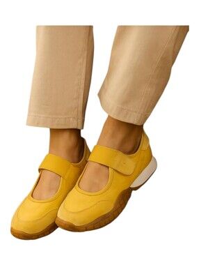 Project Cloud Womens Mustard Yellow Leather Suede Donna Mary Jane Sneakers 8